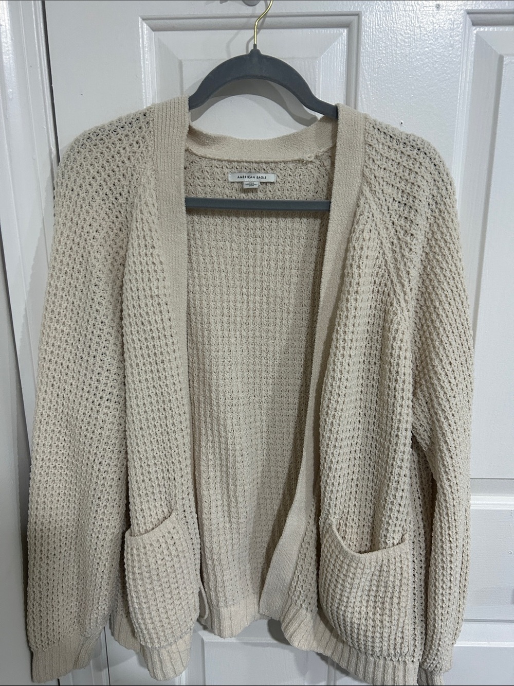 Cozy Open-Front Cream Waffle Knit Cardigan - American Eagle Outfitters